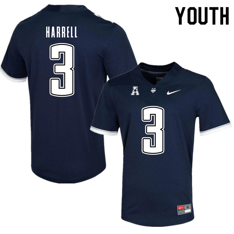 Youth #3 Diamond Harrell Uconn Huskies College Football Jerseys Sale-Navy - Click Image to Close